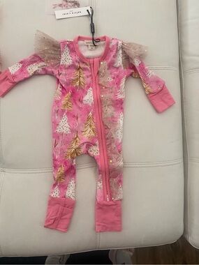 Pink Holiday Tree Footed One-Piece